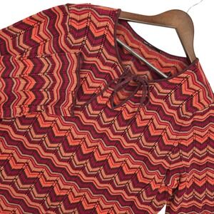 XL Womens Y2K Chevron Open Knit Zigzag Tie Neck Fall Fashion Retro Boho Sweater